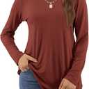 Amoretu Women's Long Sleeve Tunic Tops Casual Crew Neck Loose Shirts for Leggings (Orange, L)