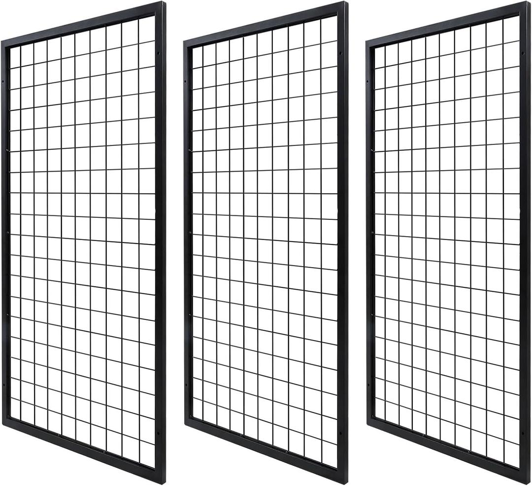 Eastern Tree Metal Grid Wall Panels, Black Wire Grid Panel, Gridwall Display Stand, Heavy Duty Gridwall Panels for Retail Display - 3pcs