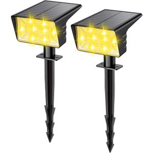 Solar Spot Lights Outdoor with 60 LED & Auto On/Off, 2 Pack Solar Lights Outdoor Waterproof IP68 with 3 Lighting Modes, 2-in-1 Solars Landscape Light for Outside, Garden, Yard(Warm White)