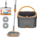 SONGMICS Spin Mop and Bucket Set, Separate Dirty and Clean Water, 2L | Floor Cleaning Mop with 2 Washable Mop Heads, 11.2 x 11.2 x 7.5 Inches, Orange and Gray, CLEMAX Collection ULMB005OT02