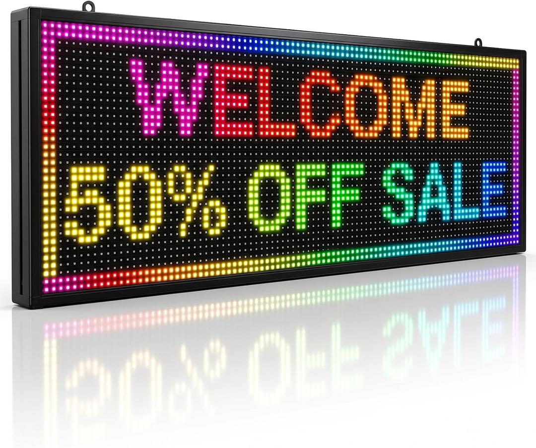 Programmable LED Sign 40" x 14", Outdoor LED Sign for Business, Full Color RGB Scrolling Display with WiFi & USB Control, IP65 Waterproof Digital Advertising Sign for Storefront, Restaurant, Retail & Commercial Use, P10 40*14 INCH