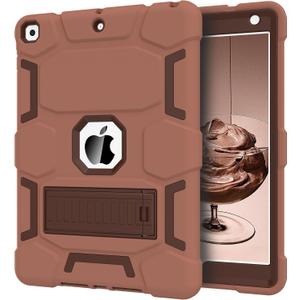 CCMAO Case for iPad 9th/8th/7th Generation 2021/2020/2019(10.2 inch), Heavy Duty Military Grade Shockproof Protective 10.2" Cover with Kickstand for iPad 9 8 7 Gen, Light+Dark Coffee