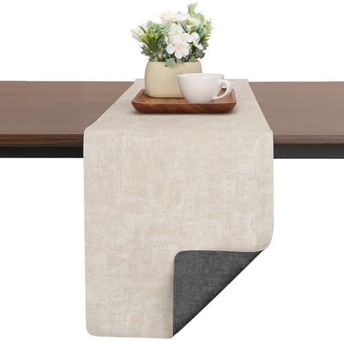 Chitomars Table Runners 55 Inches Long, Dual-Sided Faux Leather Farmhouse Table Runner Waterproof Non-Slip for Living Room Party Home Decor Holiday Decorations(Gray Cream-White, 15 x 55 Inch)