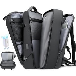 Vacuum Travel Backpack with Pump, 50L Expandable Compression Airback Backpack With Vacuum Seal, 17.3 Inch Water Resistant Business Laptop Backpack with USB Charging Port for Women & Men (Vacuum, Black(vacuum Backpack With Pump 50l))