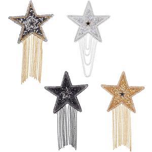 FINGERINSPIRE 4 Colors Rhinestone Star Patche Iron on Patches with Chains Tassel Sparkling Clothes Repair Patches Fashion Appliques Badge for Clothing Dress Hat Bag Jacket Shoes Garment DIY Decoration