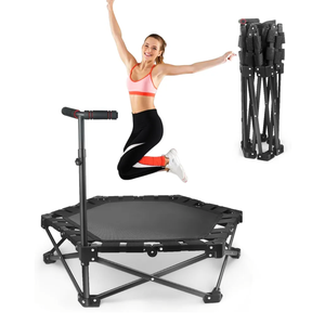 Foldable Mini Trampoline — One-Step Fold & Open, 42" Rebounder Trampoline for Adults & Kids, 450lbs Max Load, Adjustable T-Bar, Indoor & Outdoor Workout