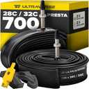 Ultraverse Bike Inner Tube for 700x28-32c, 28 inch Bicycle Wheel Sizes with 48mm Presta Valve - Butyl Rubber Tubes for Road and Gravel Bikes - 2 Pack with 2 tire levers Included