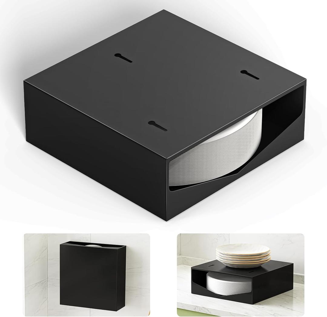9 Inch 10 Inch Paper Plate Dispenser Under Cabinet Organizer, Paper Plate Holders Wall Mounted, Kitchen Countertop Space Saver, Easy to Relocate for Party, Picnic, RV (Metal, Large, Black) 9 Inch 10 Inch Paper Plate Dispenser Under Cabinet Organizer, Paper Plate Holders Wall Mounted, Kitchen Countertop Space Saver, Easy to Relocate for Party, Picnic, RV (Metal, Large, Black)