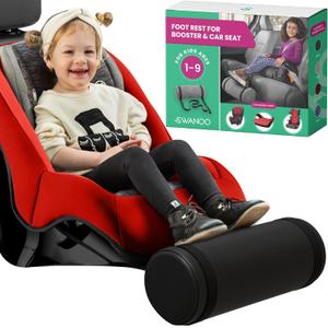 SWANOO Car Foot Rest with Extra Long Straps - Adjusts to Any Carseat or Toodlers Booster Seat - Black Leather Leg Rest for Kids