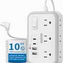 Power Strip 10 ft, Flat Plug Extension Cord with 6 Outlets 4 USB Ports, Outlet Extender Long Cord, Overload Protection, Extension Cord with Multiple Outlets for Indoor, Home, Office
