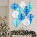 Watersay 10 Pcs Jumbo 10-14 Inch Christmas Honeycomb Paper Ornaments Hanging Xmas Honeycomb Balls Reusable Vintage Christmas Paper Lantern for Holiday Indoor Tree Party Decor (Blue Colors)