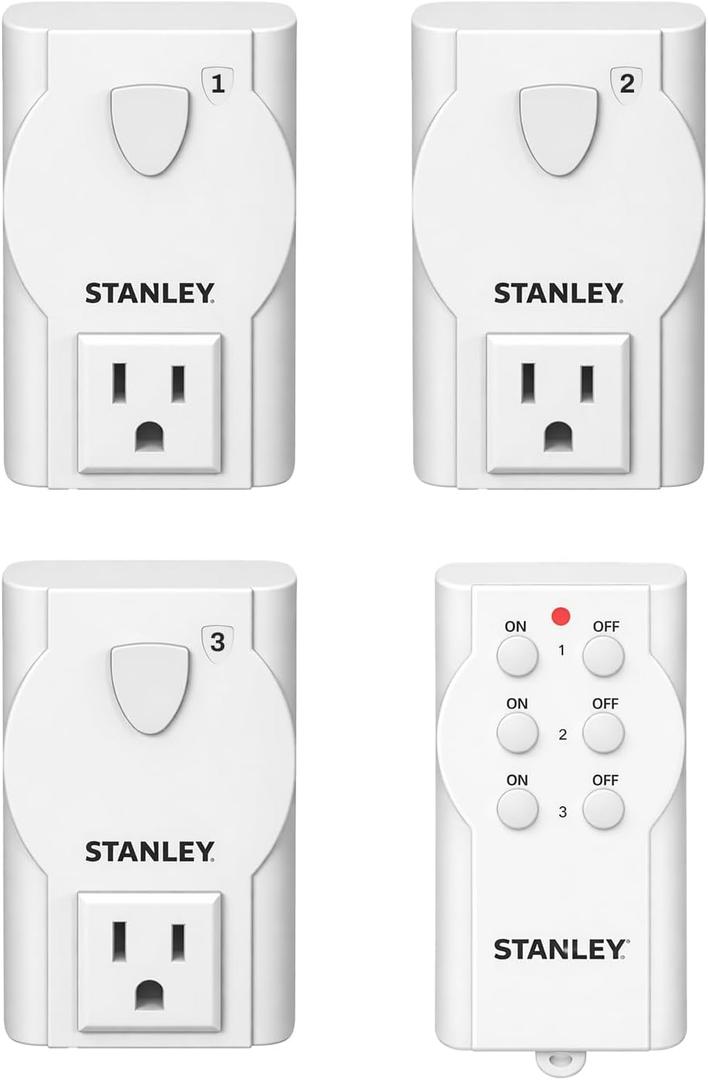 STANLEY 3 Pack Wireless Remote Control Outlet System Indoor Power Plug for Household Appliances 100ft Range (3 Grounded Outlets + 1 Remote) 125V/15A ETL Listed Outlet Switch