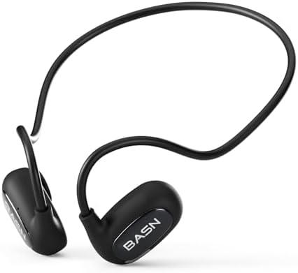 BASN AirS1 Wireless ENC Air Conduction Earphones, Bluetooth 5.3 Open Ear Headphones with 16.2mm Dynamic Speaker, IPX5 Sweat & Water Resistant for Gym Hiking Cycling Running Workouts (Black)