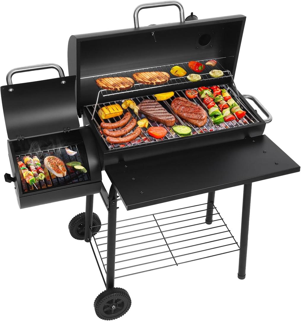 Realcook: Spacious Barrel Charcoal BBQ Grill | Barbecue Smoker Grill Combo for Outdoor Backyard Patio Camping Picnic and Party