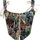 Dreay Womens Vintage Floral Print Grommet Lace Up Tie Front Corset Bustier Shapewear Top, 3XL