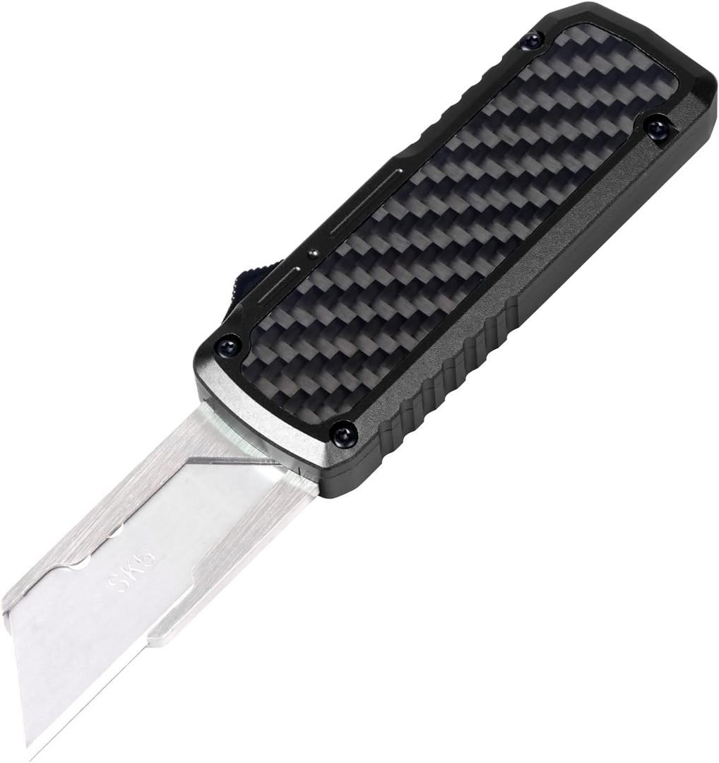 RU35 Retractable Utility Knife, 3.5 Inch Aluminum Handle with Pocket Clip, 5pcs SK5 Replacement Blades, EDC Craft Box Cutter Work Knife For Office Home Arts Hobby (Black)
