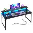 PRAISUN 48 inch Gaming Desk, LED & Power Outlets, Monitor Stand, Black