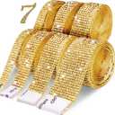 Rhinestone Ribbon 7 Rolls 7 Yards Self Adhesive Diamond Bling Rhinestones Strips, Crystal Rhinestone Tape Diamond Ribbons Wrap Glittering Stickers for Crafts Arts Car DIY Decoration, Gold, 4 Size