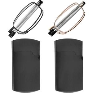 Success Eyewear Reading Glasses 2 Pair Black and Gunmetal Readers Compact Folding Unisex Glasses for Reading Case Included (Bundle: Set of Black and Gold With 2 Black Cases)