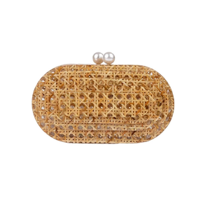 Women Acrylic Rattan Clutch Purse Rattan Woven Evening Bag Wedding Party Purse Summer Beach Wicker Shoulder Handbag