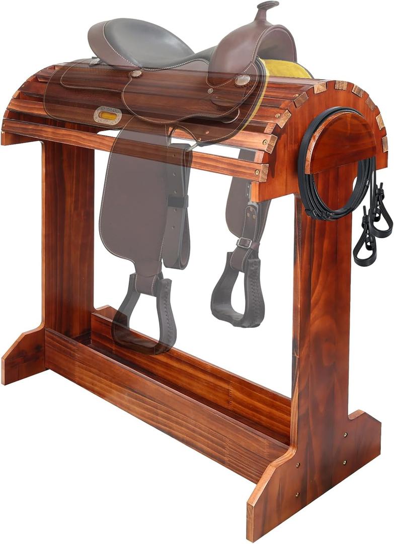 Extra-Large Wood Saddle Rack - Non-Abrasive Design, Bridle Rack & Heavy-Heavy Duty Saddle Stand for Equestrian Homes Horse Tack Room Organization 27.6"x11.8"x27.9"(Walnut)