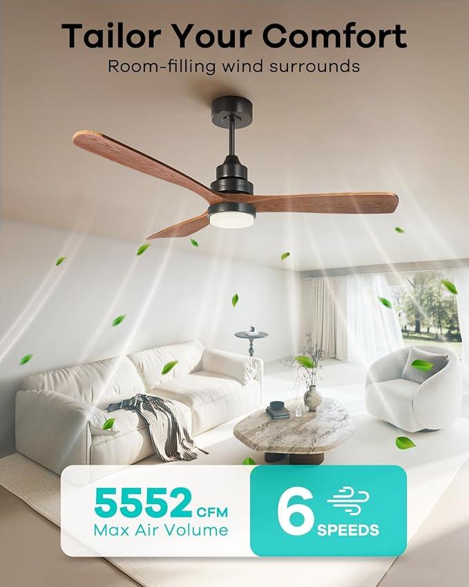 Depuley 52Inch Ceiling Fan with Light: Walnut 3 Blade Outdoor Fans for Patios  Dimmable Indoor Fan with Remote APP Control Ultra Quiet DC Motor Reversible 6 Speed Timer
