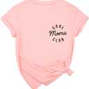Ykomow Tired Moms Club Shirts Womens Funny Mom Bruh Mothers Day Graphic Tees (Pink, L)