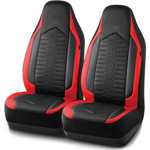 Skechers Memory Foam Car Seat Covers, Leather High Back Seat Covers Quilting Design,Waterproof Sports Car Seat Covers Front Seats,Airbag Compatible, Universal Fit for Most Cars, SUVs,Trucks,Red (Black and Red)