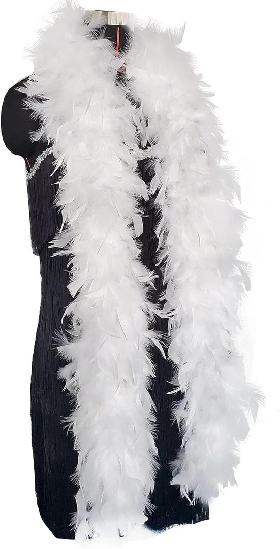 2 Yards 80g Turkey Chandelle Feather Boa for DIY Craft,Party Dancing Dress Up, Halloween Decoration (White)