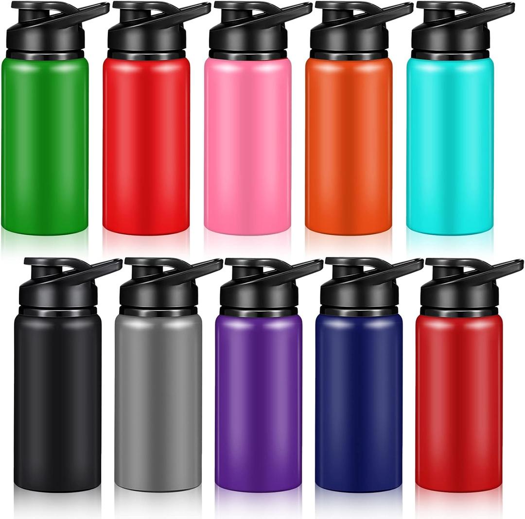 Mimorou 10 Pack Aluminum Water Bottles Bulk 17oz Reusable Leak-Proof Lightweight Sport Bottles Set for Travel Gym Team Camping & Party Favors, 10 Colors