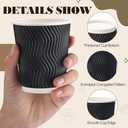 200 Pack 8 oz Disposable Coffee Cups Black Insulated Corrugated Paper Coffee Cups with Ripple Wall Design Suitable for Hot or Cold Drinks Cafe Restaurant Office Home Party Picnic BBQ