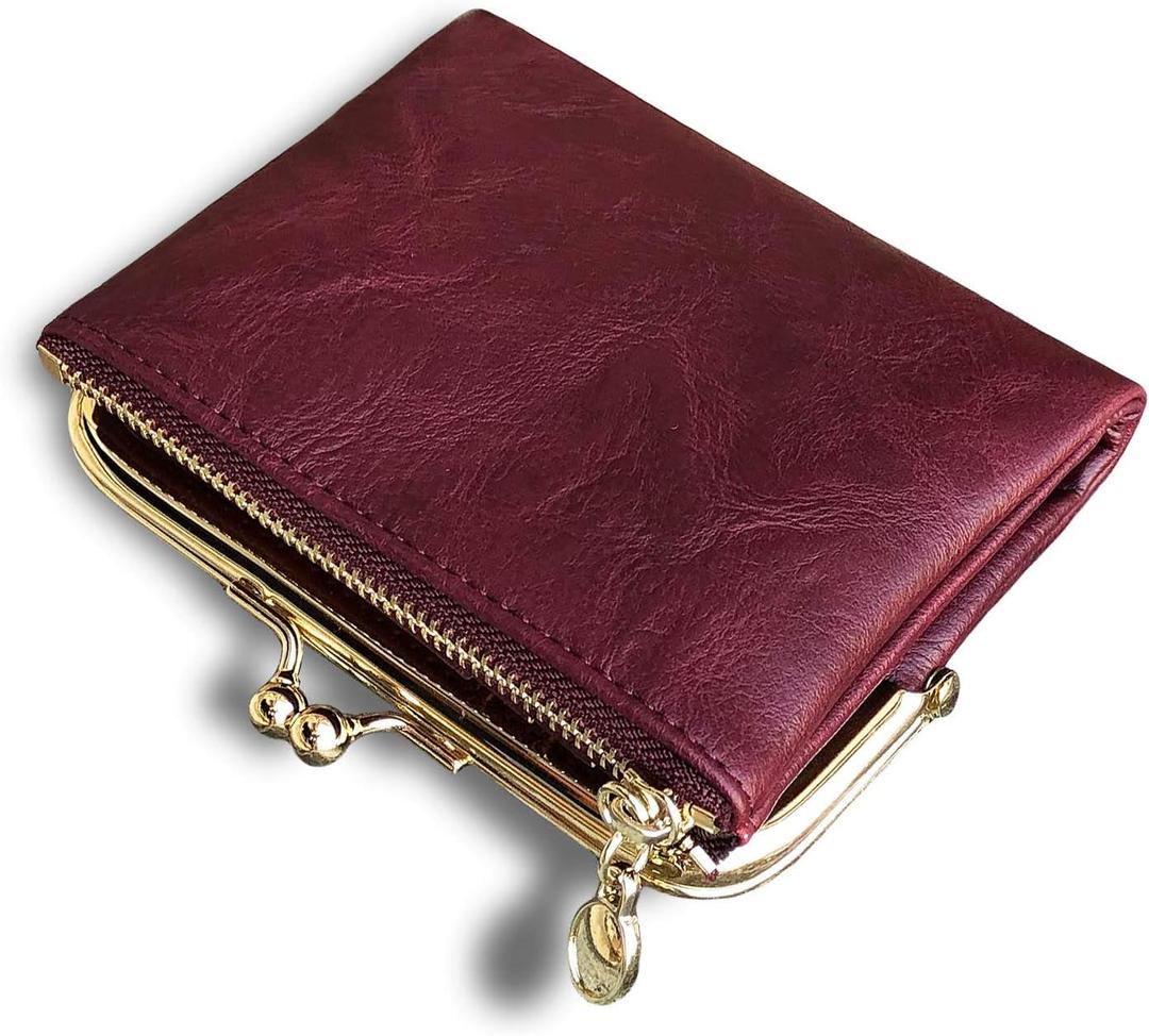 AOXONEL Womens Wallet Small Rfid Ladies Compact Bifold Leather Vintage Coin Purse With Zipper and Kiss Lock (Purple)