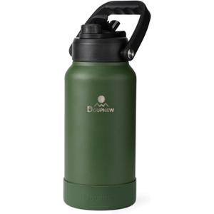 Doupnew 64oz Water Bottle, Half Gallon Stainless Steel Insulated Bottle with Leak Proof Dual-Mode Lid, Straw & Chug Drinking, Large Handle, Keeps Cold 24H Hot 12H for Gym, Outdoor & Use(Forest Green)