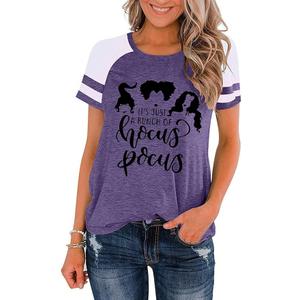 Womens Halloween Shirt Hocus Pocus Shirts Sanderson Witch Broom Graphic Tshirt Raglan Color Block Tops (XXL)