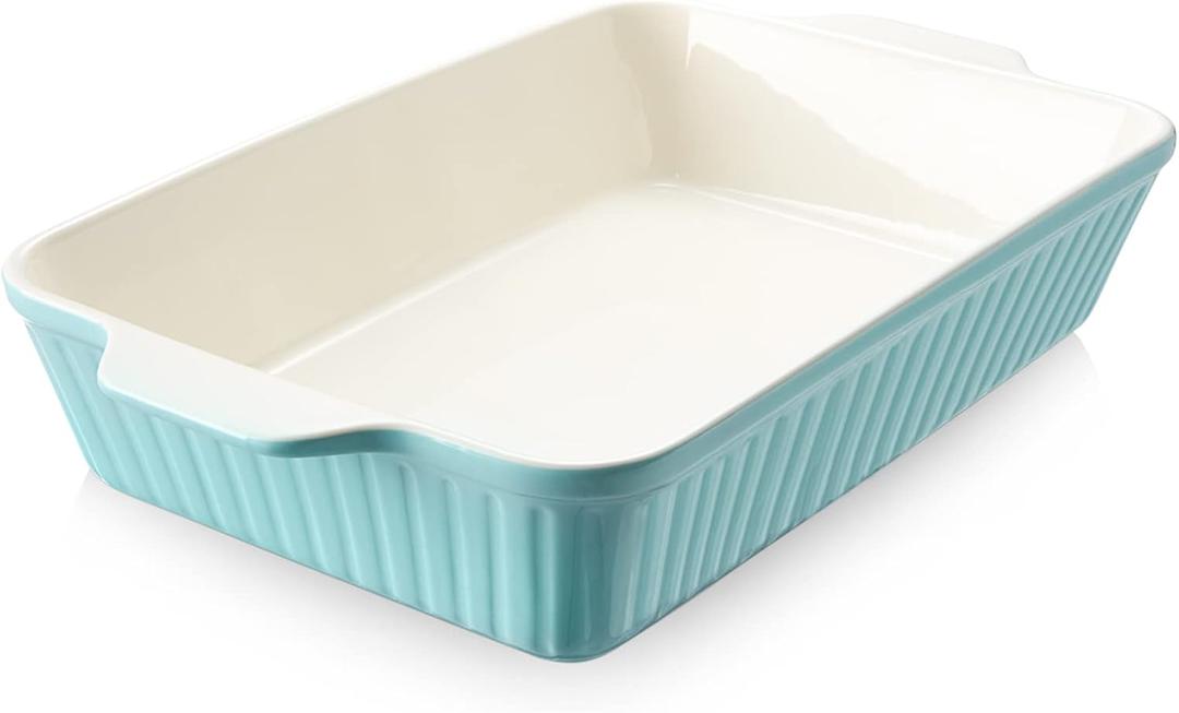 DOWAN 9x13-inch Baking Dish, Deep Casserole Dishes for Oven, Lasagna Pan Deep, 135 oz Ceramic Baking Pan with Handles, Oven Safe for Baking, Home Decor Gift, Blue