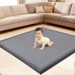 Ultra Soft Baby Play Mat for Floor, 50"x50" Playpen Mat, 1.3" Thick Memory Foam, Non-Slip Tummy Time Mat for Infants, Toddlers, and Kids Water-Repellent Coral Velvet, Easy Care