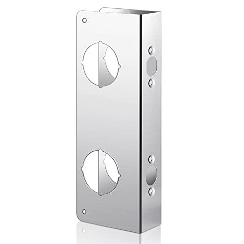Leinuosen Door Reinforcement Plate for 1-3/4" Thick Doors, Stainless Steel Reinforce and Repair Doors Silver Latch Deadbolt Cover Jamb Plate, 2 Hole, Add Extra Security to Your Home(1 Pack)