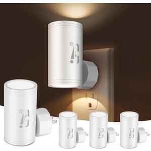 4 Pack LED Plug-in Wall Night Light with Dimmable 0-300 Lumens, 3000K Soft White, Auto On/Off Light Sensor & Adjustable Head for Hallway, Stairs, Bedroom