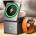 LISEN Qi2 Magsafe Charger Stand 3 In 1 Charging Station for Apple iPhone and Watch Charging Station for 15W Magsafe Charger Stand Cube, Foldable for iPhone 17 16 and Google Pixle 10, 10 Pro, 10 Pro XL (Gray)