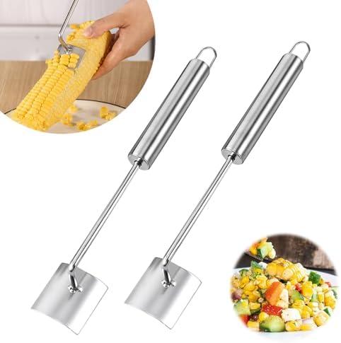 2Pcs Long Handle Stainless Steel Corn Stripping Tool, Corn Cob Stripper, Corn on the Cob Remover, Fast and Safe Corn Peeler for Home Kitchens, Restaurant Chefs
