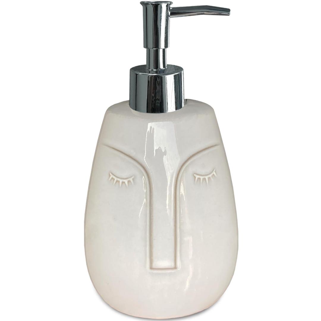 CAAS White Soap Dispenser, with Face Design, Ceramic Funny Liquid Dispenser, Refillable Lotion, Soap, Shampoo, Bathroom and Kitchen (White02)