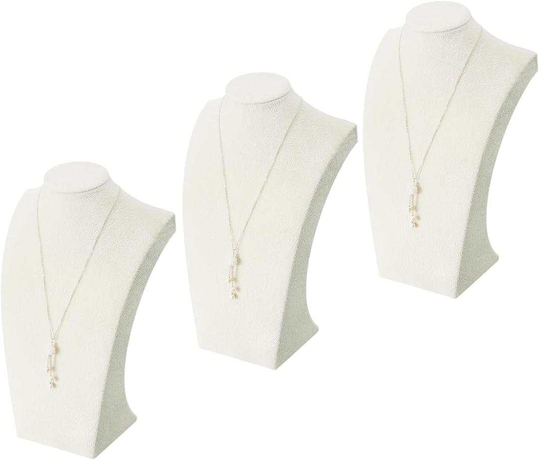 Coward 3 Pack Necklace Bust Stand Rack for Selling Show, Beige Velvet Necklace Jewelry Display Holder for Jewelry Exhibition or Store Shop Show (11" Hight)