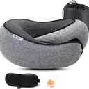 Ergonomic Memory Foam Travel Pillow - 360 Neck & Head Support, Breathable Cover, Portable with Travel Bag, Includes 3D Sleep Mask & Earplugs, Essential for Airplane Travel