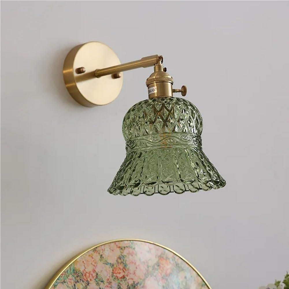 Gold E27 Wall Sconce Clear Glass Brass Wall Mount Light for Bathroom Kitchen Bedroom Hallway(Green)