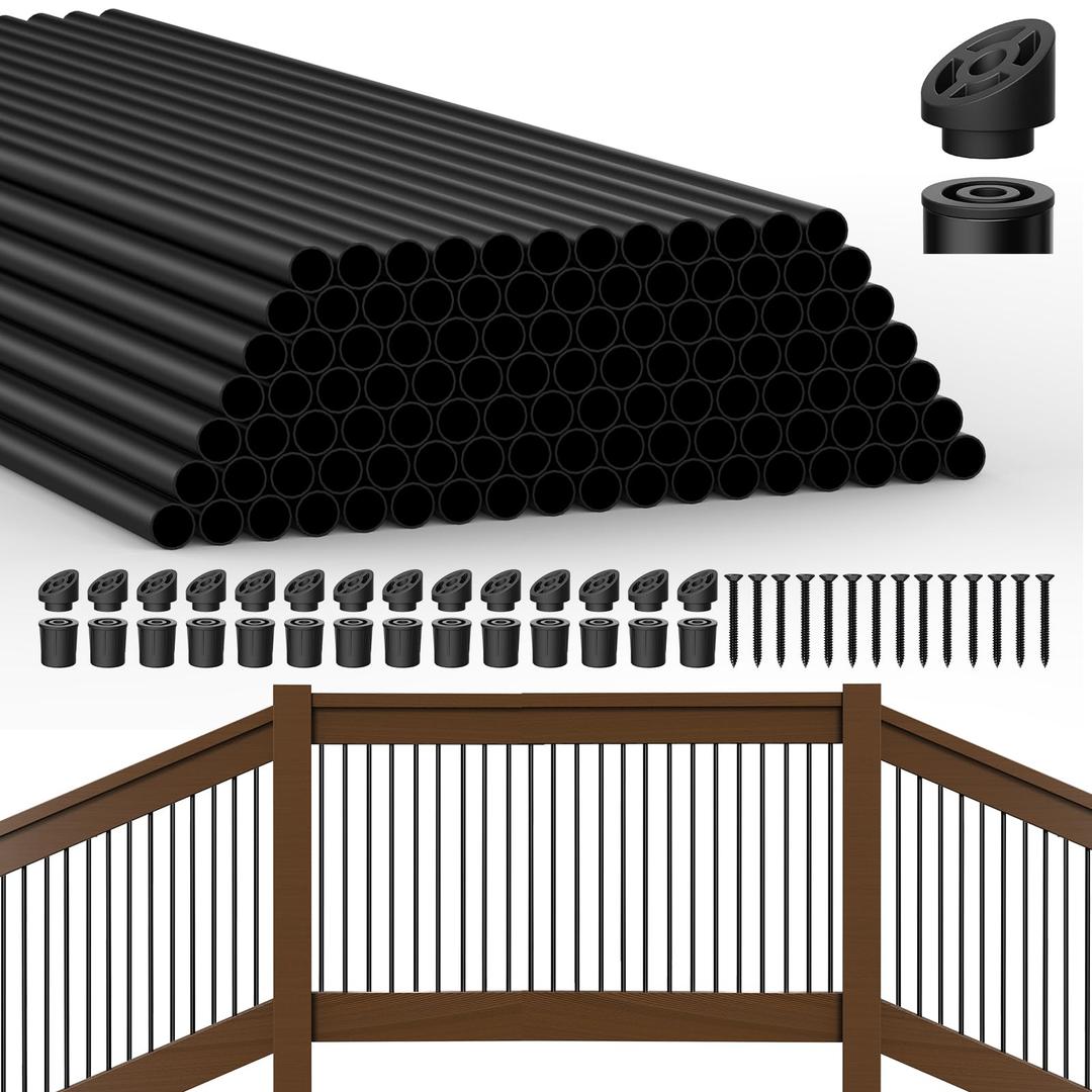 HYPERGIANT 105 Pack 36" Aluminum Deck Balusters, 3/4" Round Railing Spindles with Connectors and Screw, Hollow Metal Balusters for Railing, Black Stair Spindles
