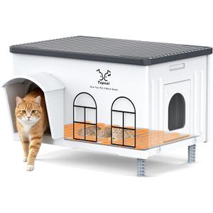 Extra Large Heated Cat House for Outside, Indestructible Heated Outdoor Cat House 100% Weatherproof with Escape Door, Highly Insulated Outdoor Cat Shelter for Multiple Cats. 25.6"x17"x17.8"