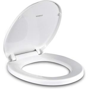 Toilet Seat Round with Non-Slip Seat Bumpers, Universal Quiet-Close Toilet Lid, Never Loosen and Easy to Install, Durable Plastic, White, Fits Standar