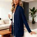 Women's Long Sleeve Lightweight Cardigan Sweaters with Pockets Casual Loose Fit Open Front Jacket Coat (Blue, L)