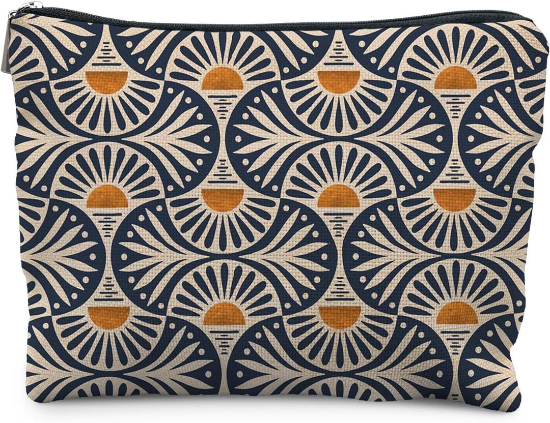 Boho Makeup Bag Gifts for Women, Sunset Leaf Aesthetic Makeup Pouch