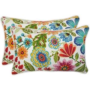 Pillow Perfect Bright Floral Indoor/Outdoor Accent Throw Pillow Plush Fill, Weather, and Fade Resistant, Lumbar - 11.5" x 18.5", Blue/Purple Gregoire 2 Count